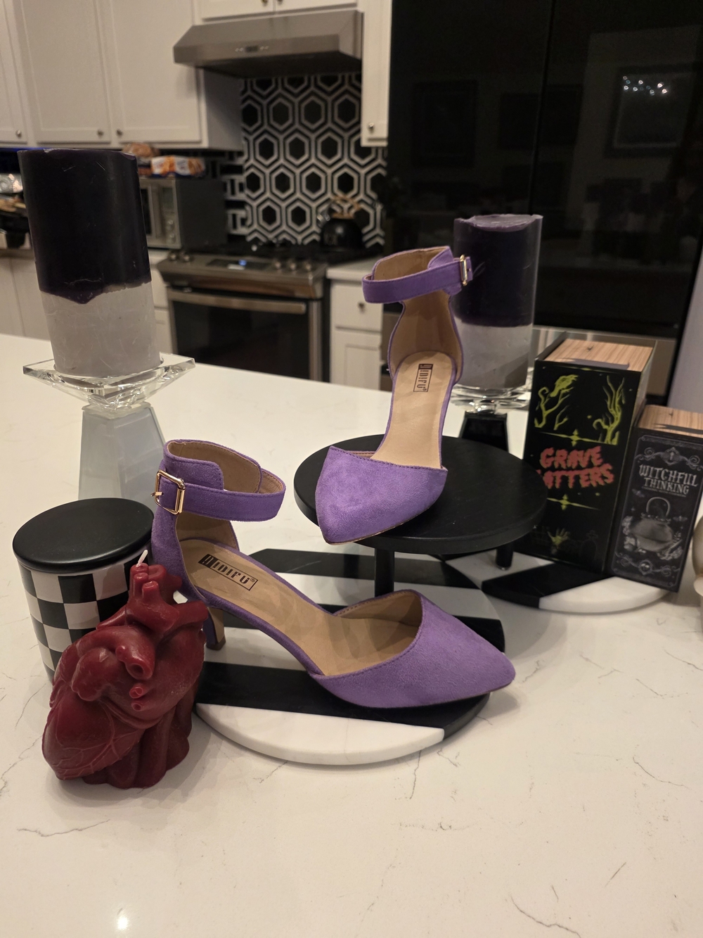 IDIFU Lavender Ankle-Strap Pointed Toe Heels